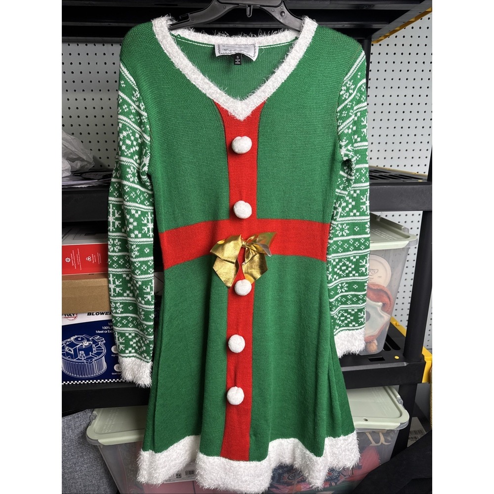 Christmas Present Sweater Dress Elf Women's Small Long Sleeve Mrs Claus